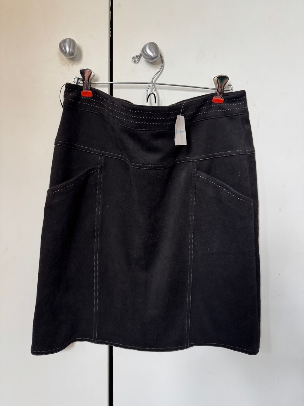 J. McLaughlin Black Suede Stretch Skirt with Contrast Stitching